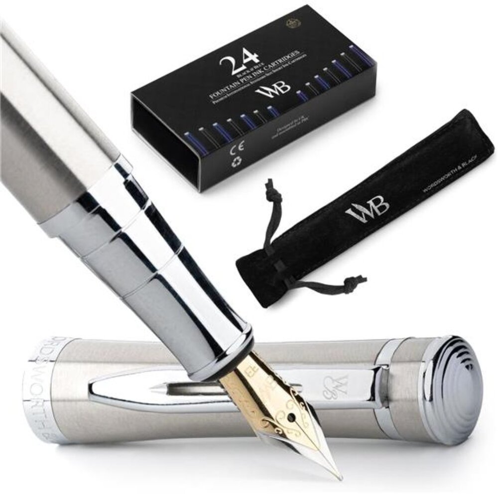 Fountain Pen Set, Extra Fine Nib, Includes 24 Pack Ink